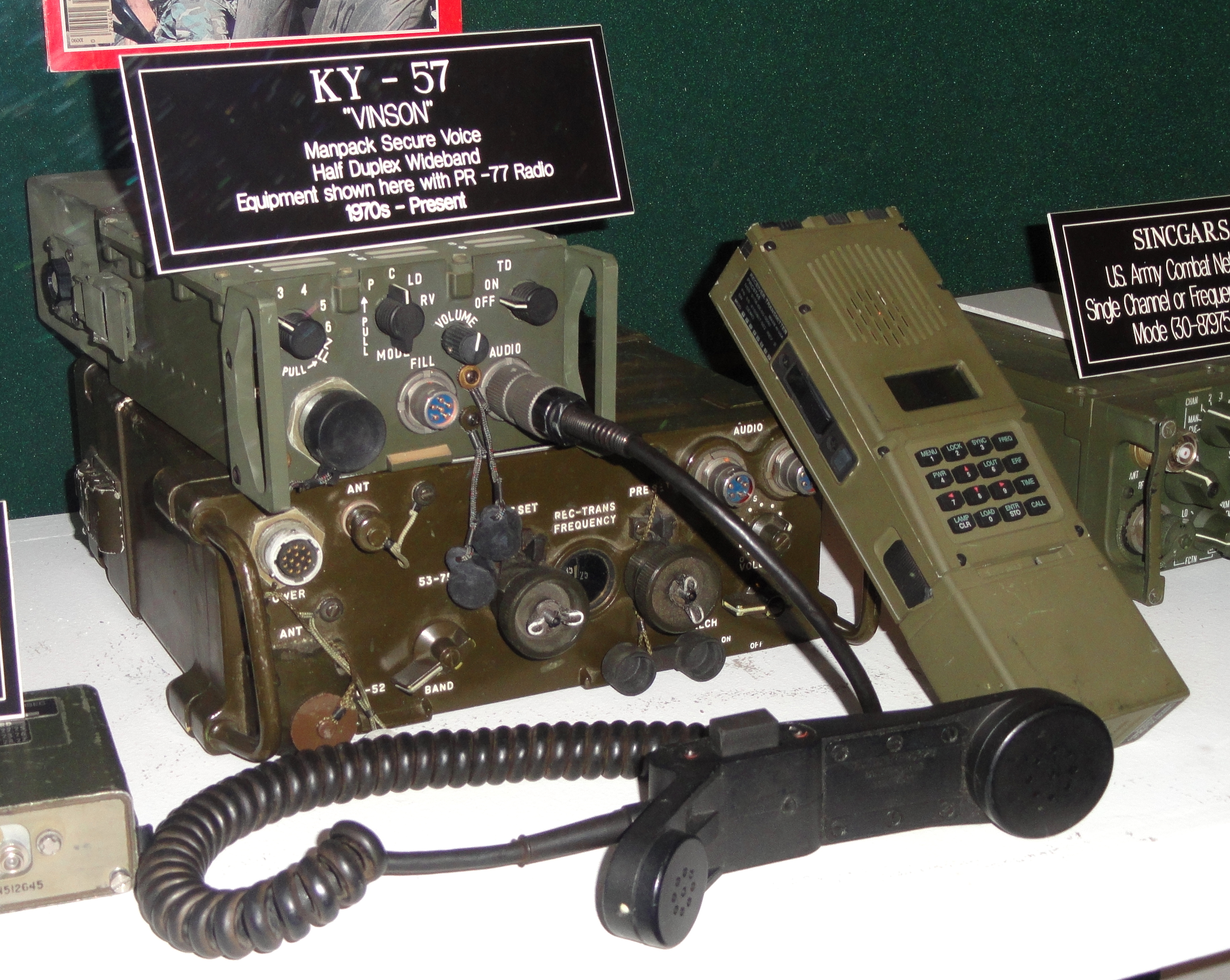 Click image for larger version

Name:	KY-57_VINSON_manpack_with_PR-77_radio_-_National_Cryptologic_Museum_-_DSC08031.JPG
Views:	1
Size:	3,84 MB
ID:	865688